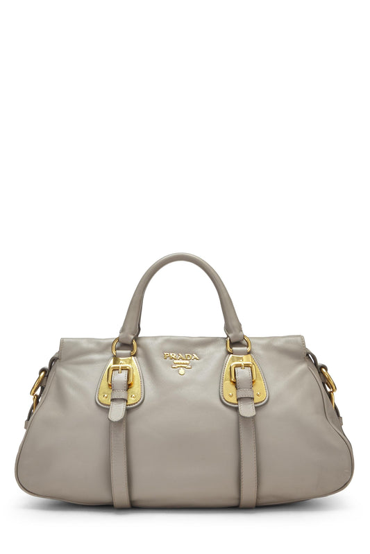 Prada,  Grey Calfskin Convertible Buckle Handbag, Grey