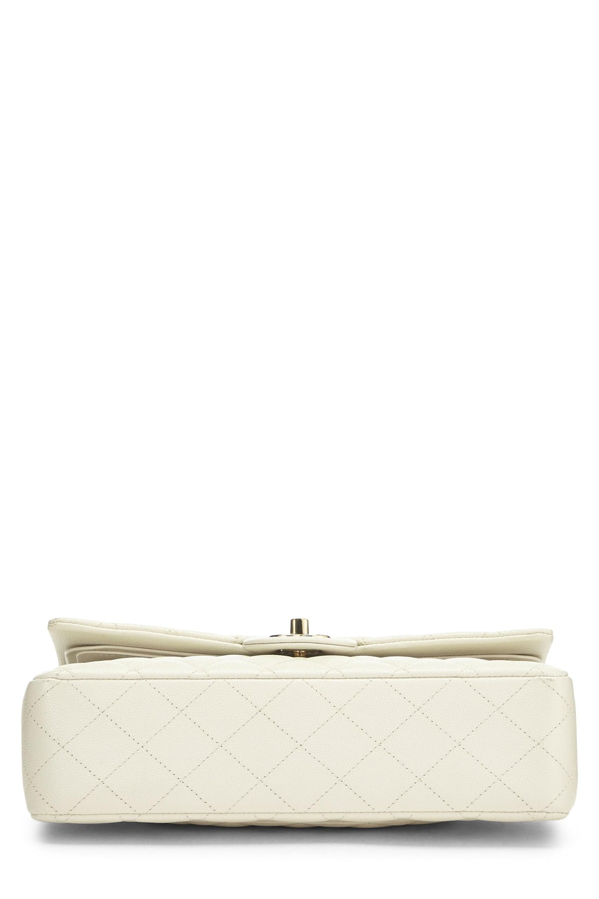 Chanel,  White Quilted Caviar Classic Double Flap Medium, White