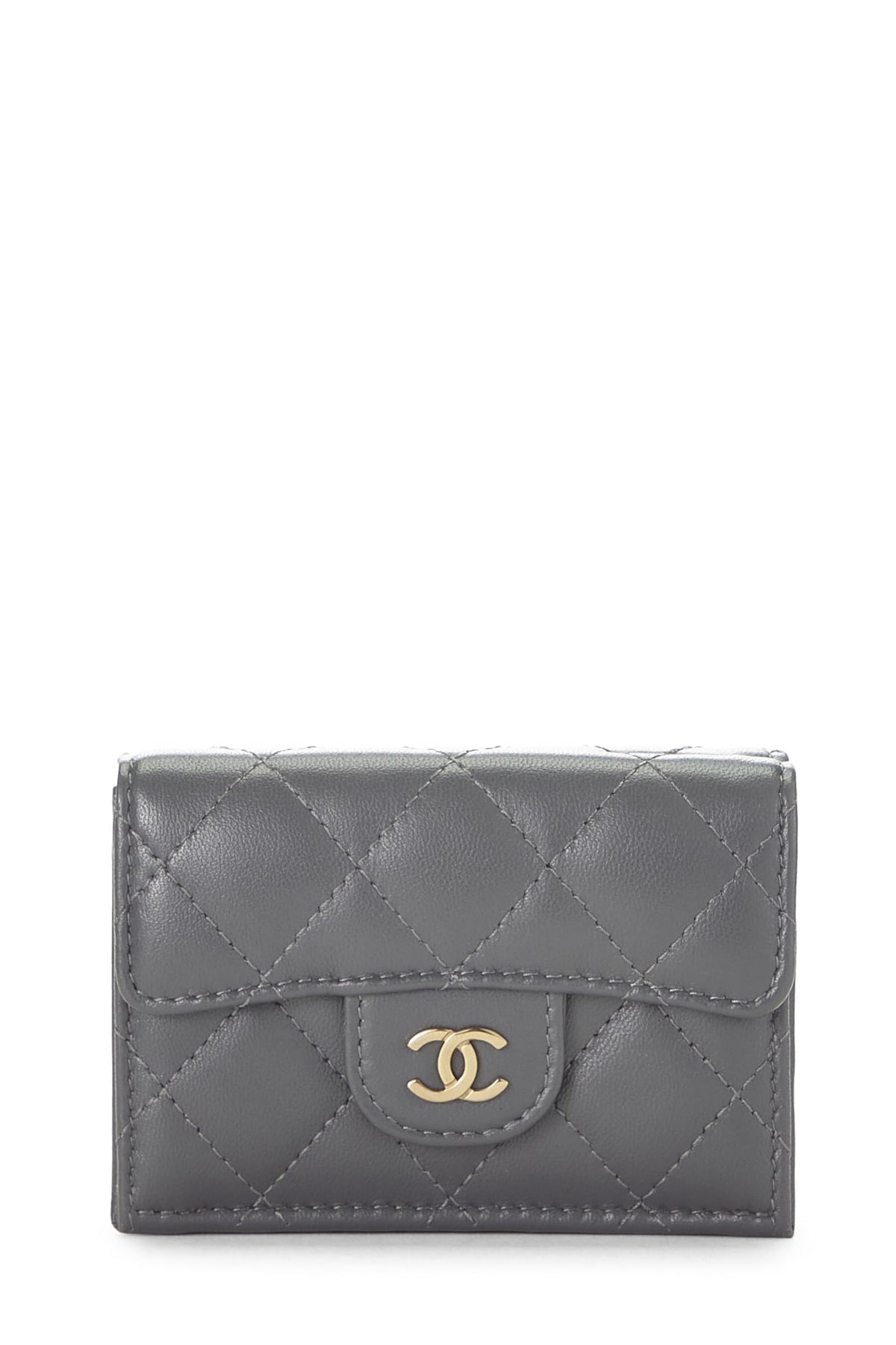 Chanel,  Grey Quilted Calfskin 'CC' Compact Wallet, Grey