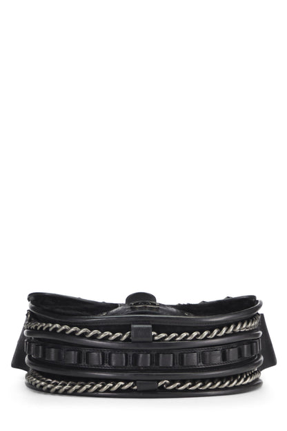 Chanel,  Paris-Dallas Black Quilted Calfskin Studded Saddle Bag, Black