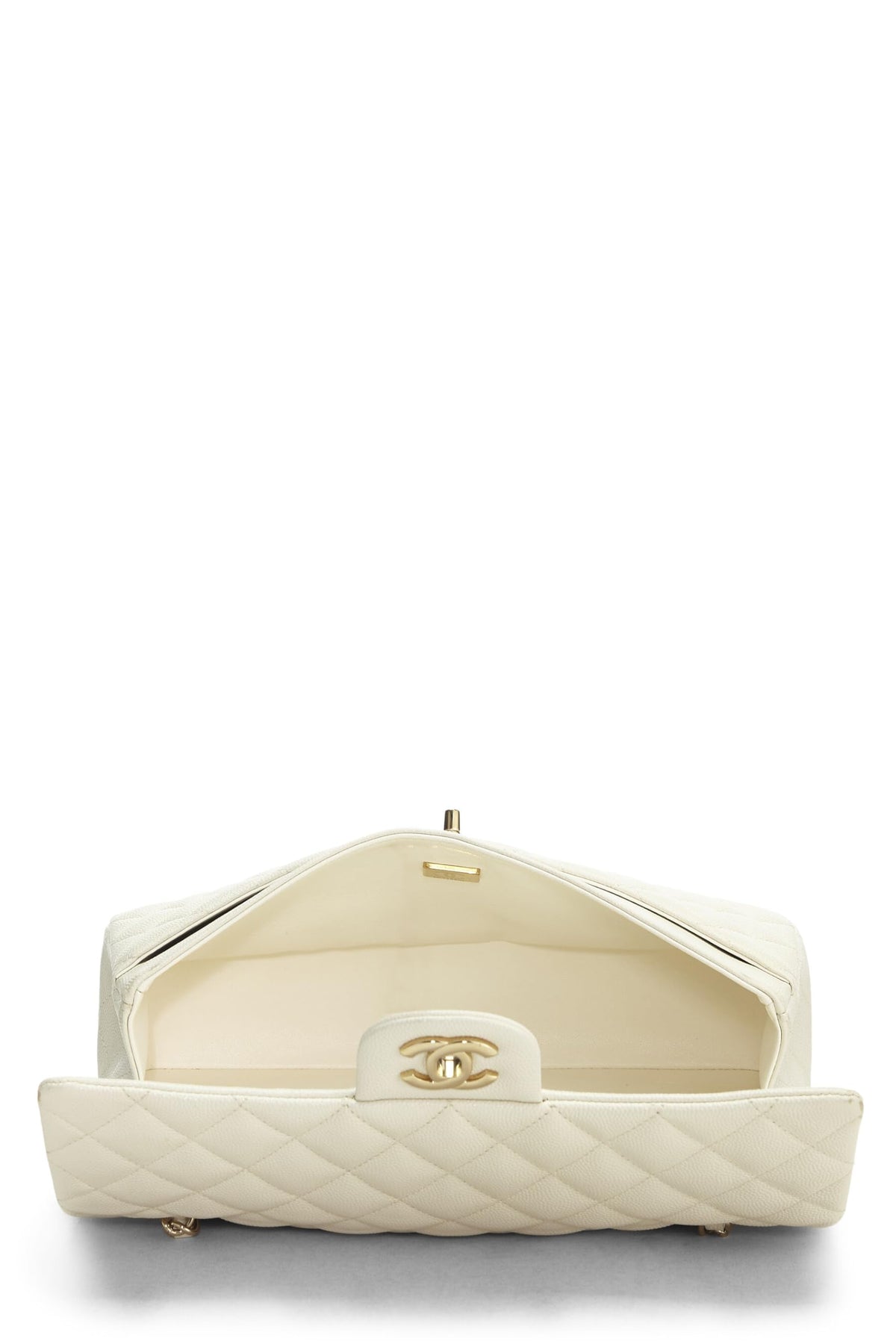 Chanel,  White Quilted Caviar Classic Double Flap Medium, White