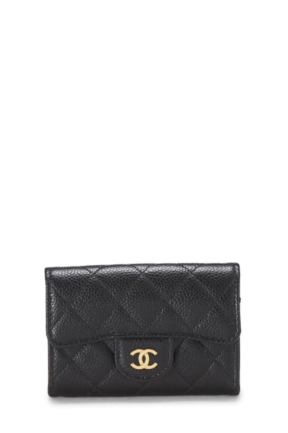 Chanel,  Black Quilted Caviar 'CC' Card Holder, Black