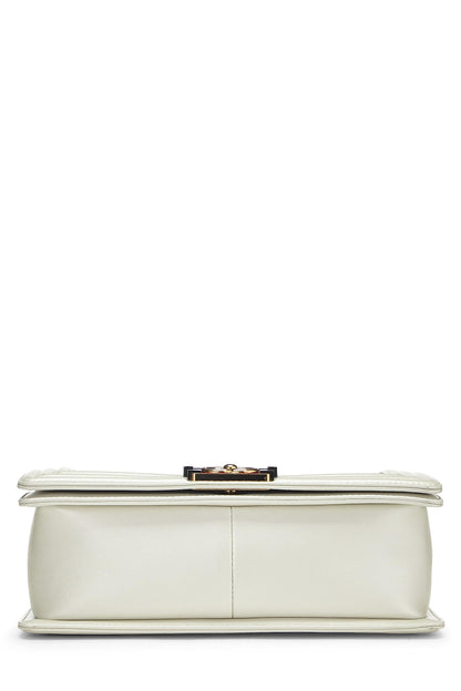 Chanel,  White Cube Embossed Leather Boy Bag Medium, White