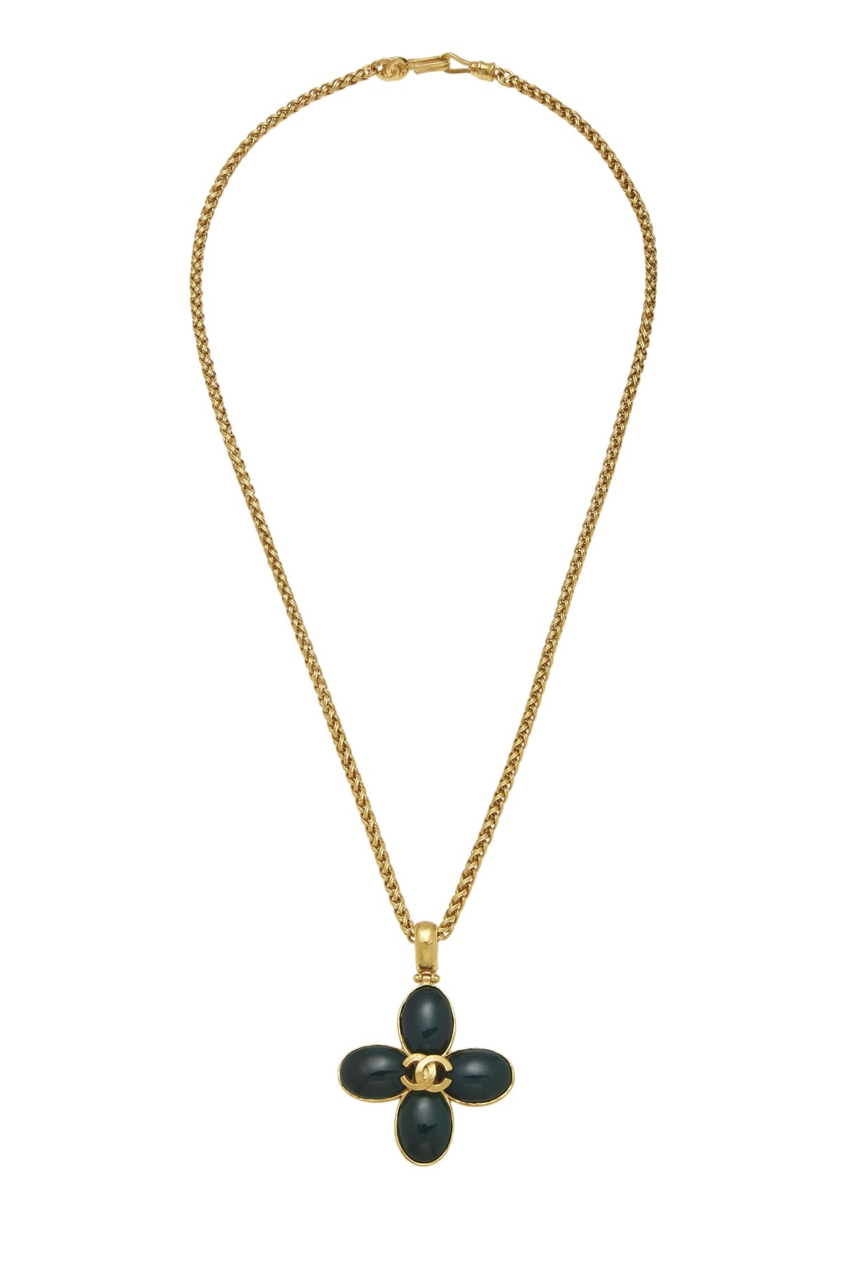 Chanel,  Gold 'CC' Clover Necklace, Green