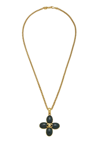 Chanel,  Gold 'CC' Clover Necklace, Green