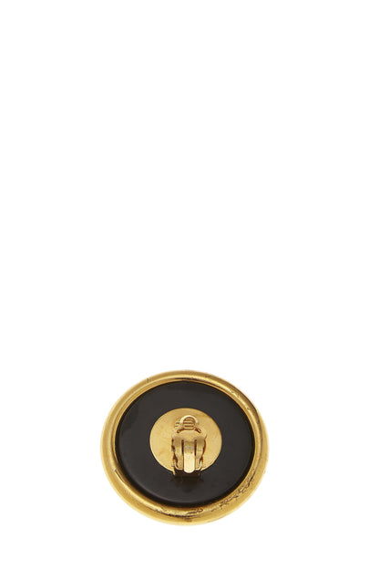Chanel,  Black & Gold Faux Pearl Round Earrings Large, Gold