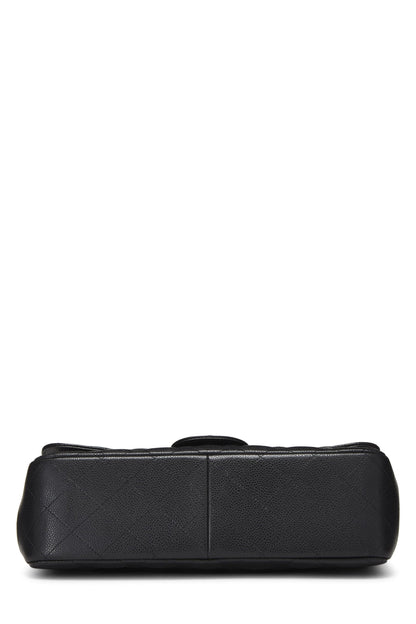 Chanel,  Black Quilted Caviar New Classic Double Flap Jumbo, Black