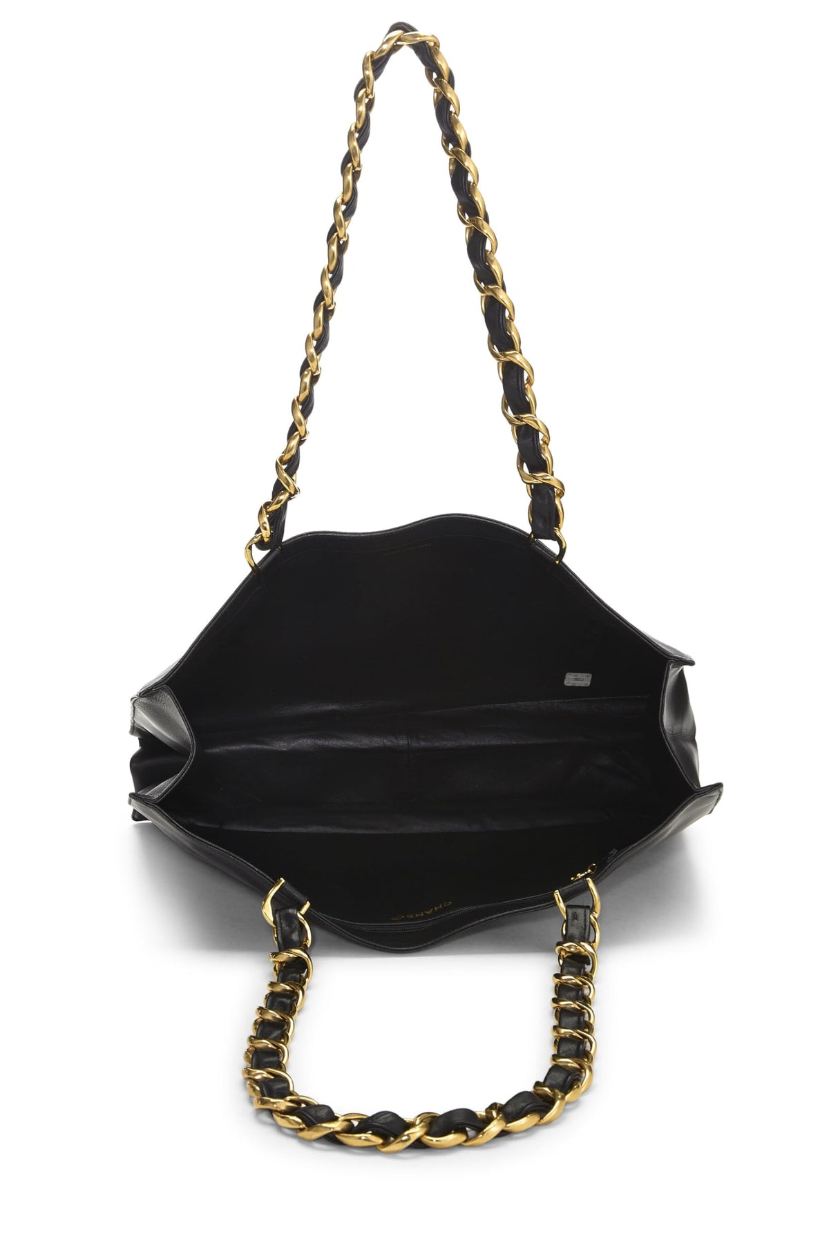 Chanel,  Black Lambskin Flat Chain Handle Tote Medium, Black