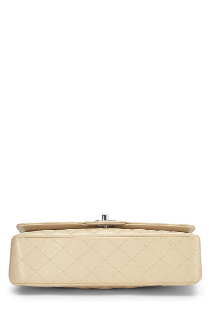 Chanel,  Beige Quilted Caviar Classic Double Flap Medium, Beige