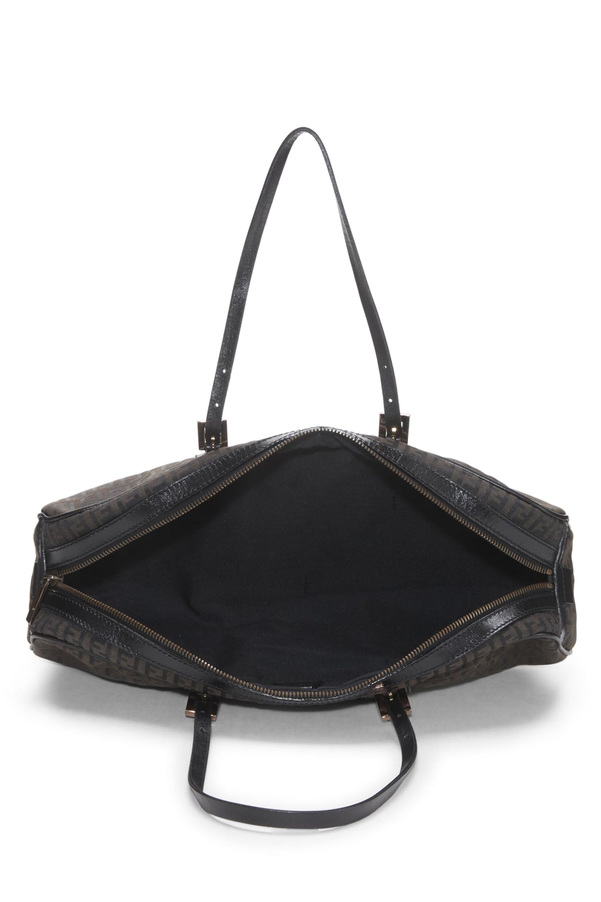 Fendi,  Brown Zucchino Canvas Handbag Long, Black