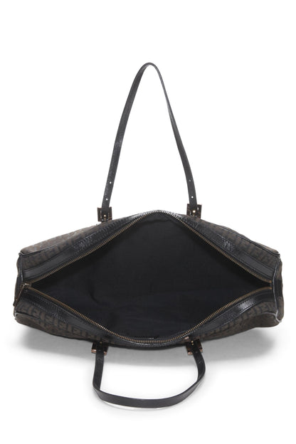 Fendi,  Brown Zucchino Canvas Handbag Long, Black