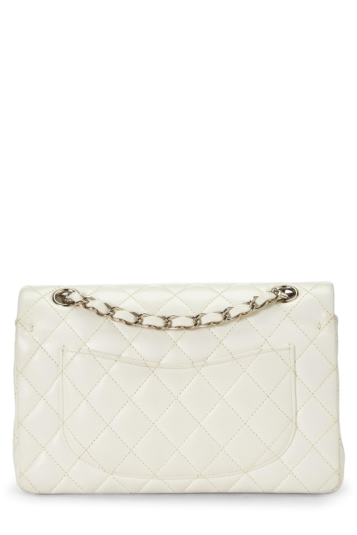 Chanel,  White Quilted Caviar Classic Double Flap Small, White