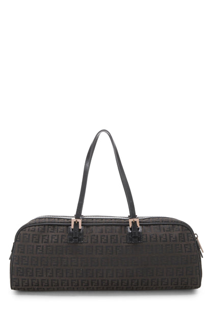 Fendi,  Brown Zucchino Canvas Handbag Long, Black
