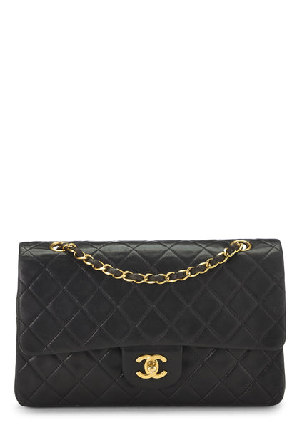 Chanel,  Black Quilted Lambskin Classic Double Flap Medium, Black