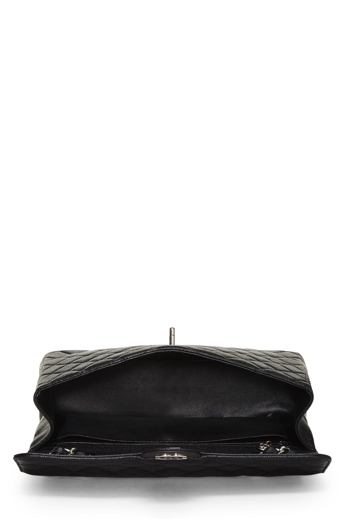 Chanel,  Black Quilted Caviar Half Flap Jumbo, Black