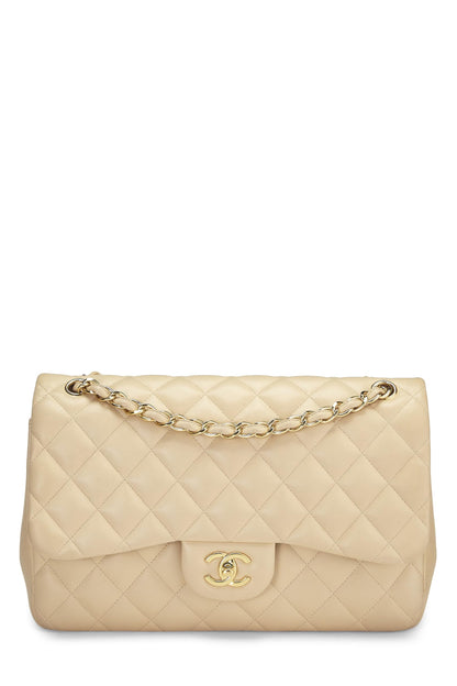 Chanel,  Beige Quilted Lambskin New Classic Double Flap Jumbo, Beige