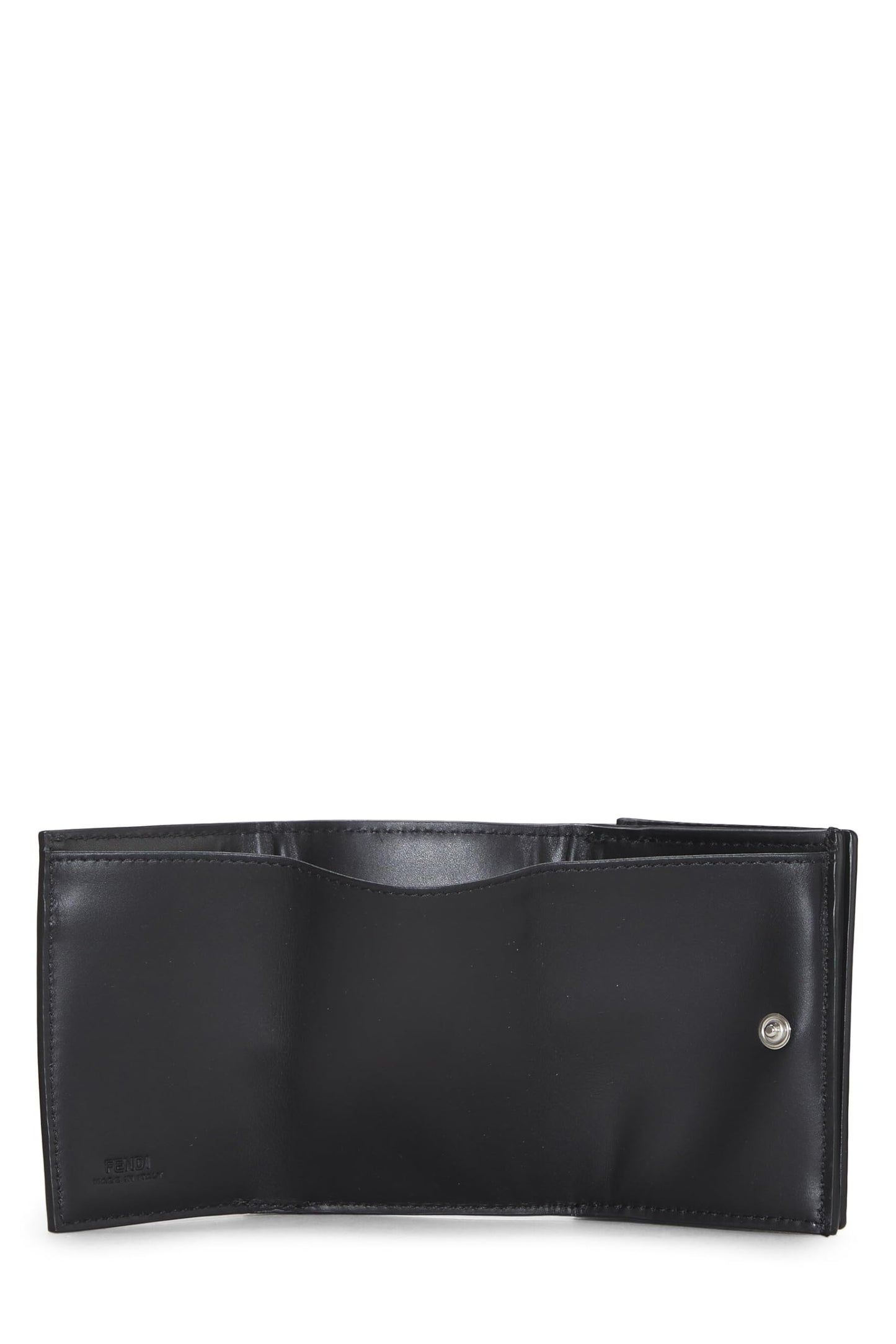 Fendi,  Black Zucchino Leather Trifold Wallet, Black
