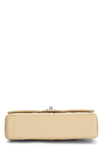 Chanel,  Beige Quilted Caviar Classic Double Flap Medium, Beige