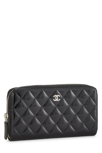 Chanel,  Black Quilted Patent Leather Zip Wallet, Black