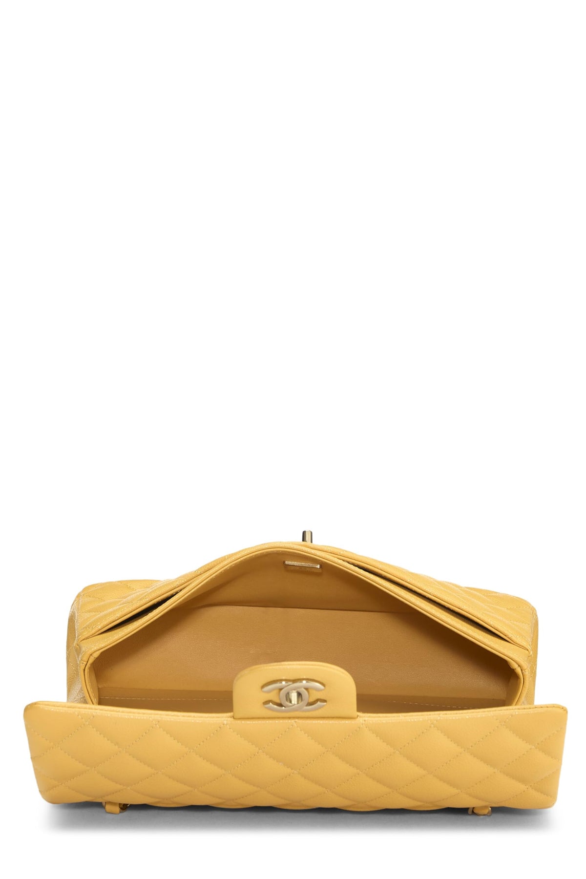 Chanel,  Yellow Quilted Caviar Classic Double Flap Medium, Yellow