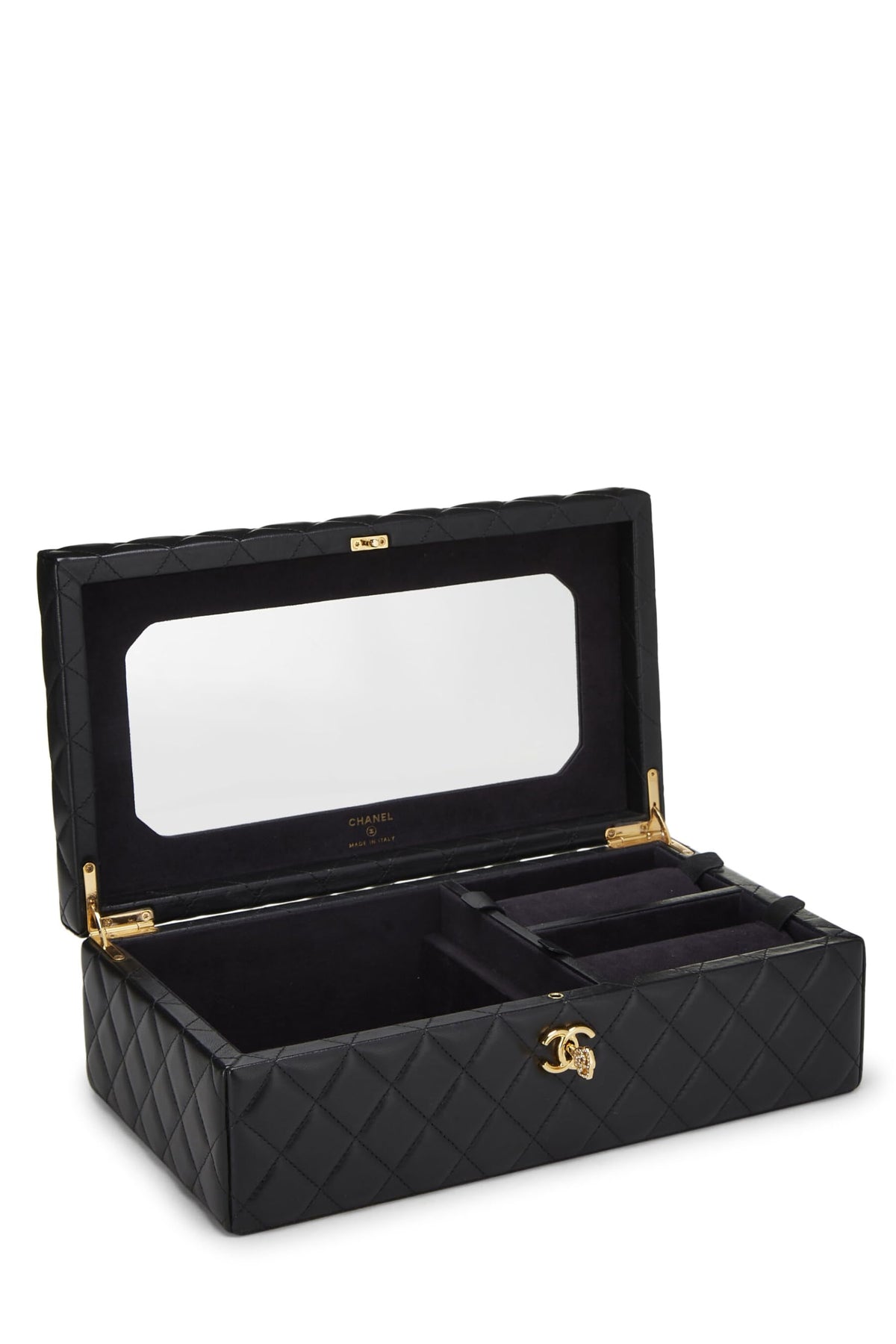 Chanel,  Black Lambskin Jewelry Case Large, Black