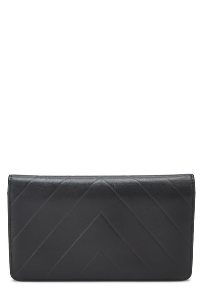 Chanel,  Black Chevron Calfskin Wallet, Black