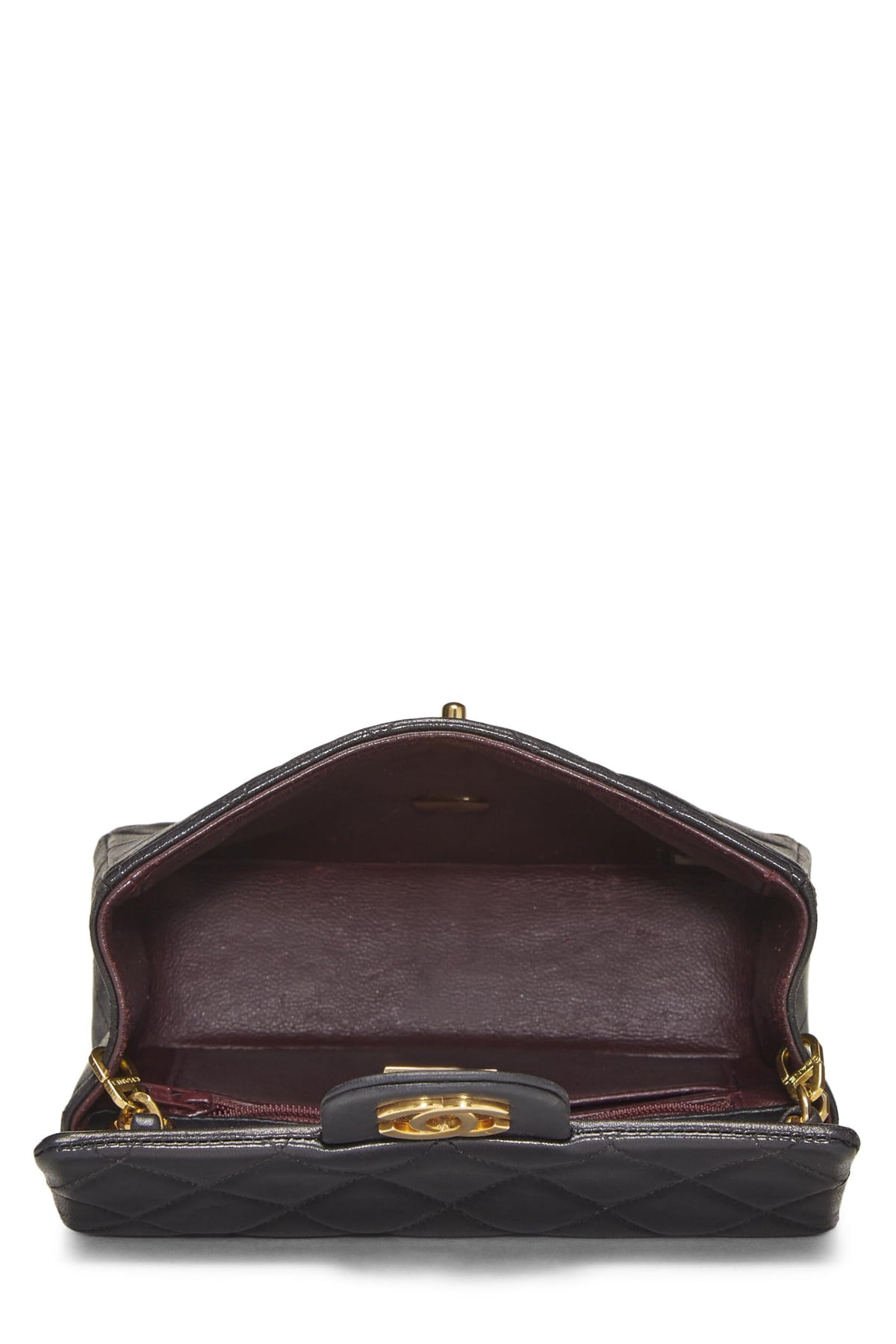 Chanel,  Black Quilted Lambskin Half Flap Mini, Black