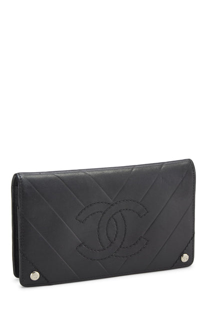Chanel,  Black Chevron Calfskin Wallet, Black