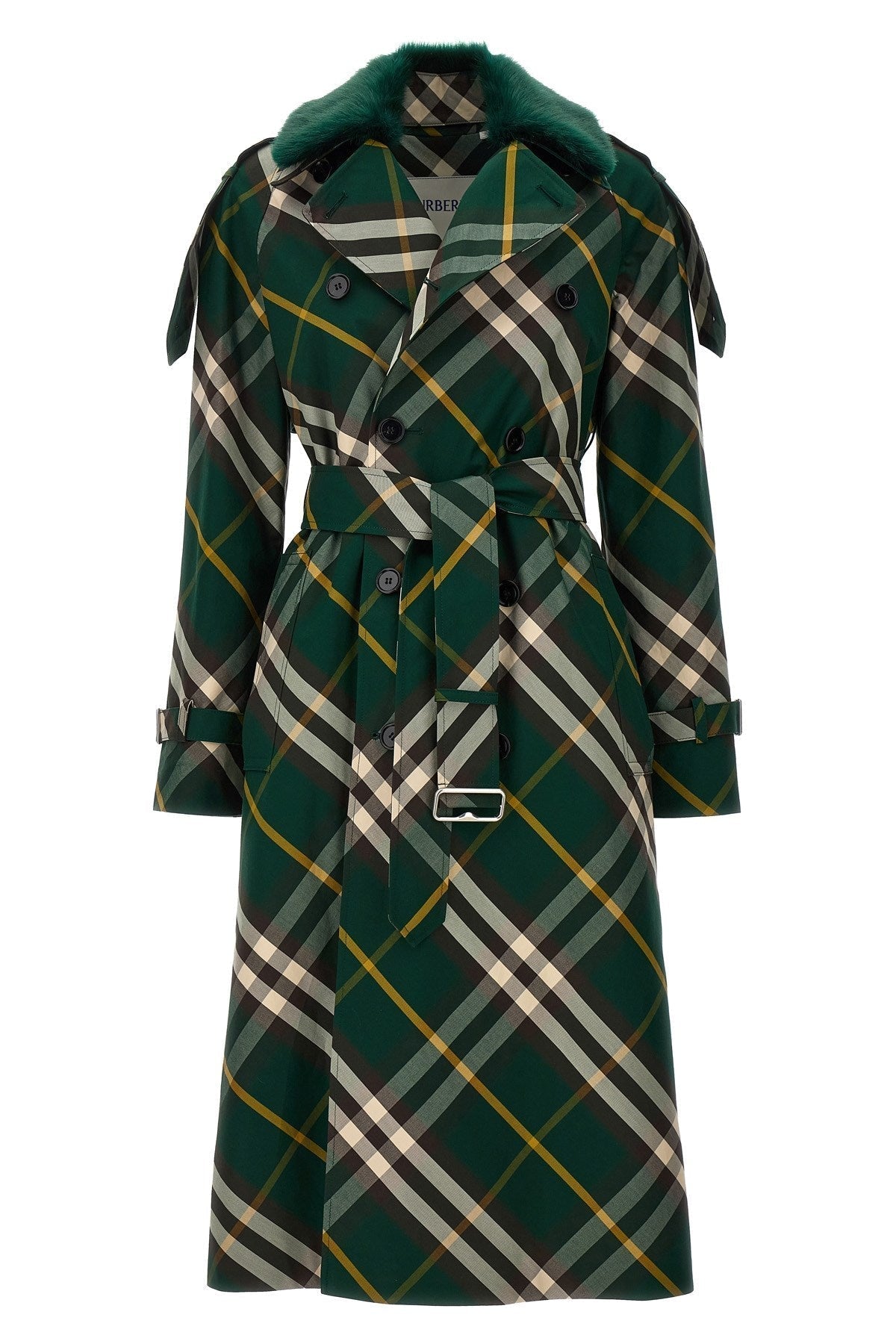 Burberry Women Check Long Gabardine Trench Coat