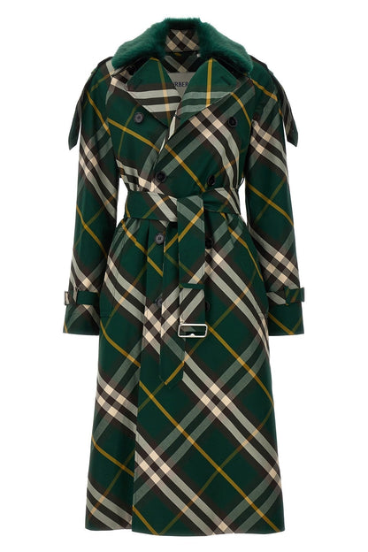 Burberry Women Check Long Gabardine Trench Coat