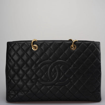 Chanel Large Grand Shopping Tote Black GST Bag in Caviar Leather with Gold Hardware