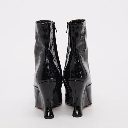 Bottega Veneta Black Croc Effect Punta Ankle Boots 39