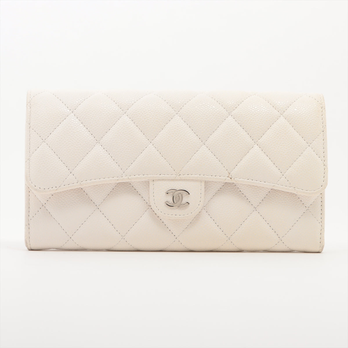 Chanel Matrasse Caviar S Wallet White Silver Gold