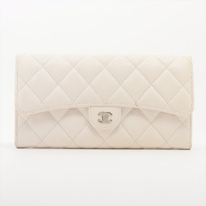 Chanel Matrasse Caviar S Wallet White Silver Gold