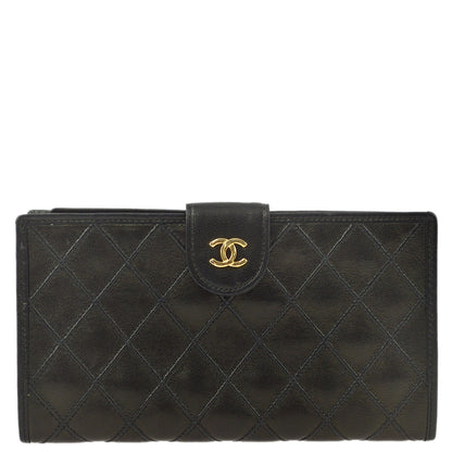 Chanel Black Lambskin Bicolore Long Wallet Purse