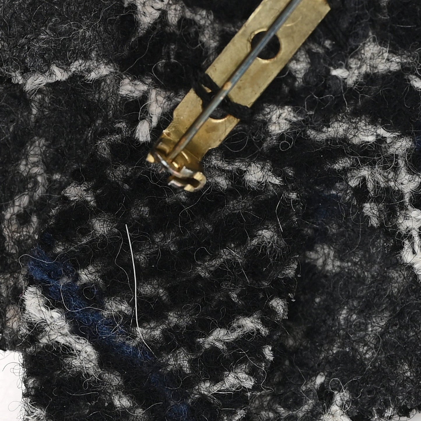 Tweed Camellia Pin Brooch Black White Navy