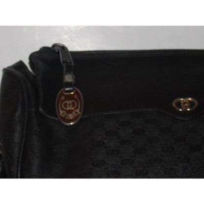 Gucci Vintage Black Crossbody Shoulder Bag Small G Logo Print Coated Canvas Leather