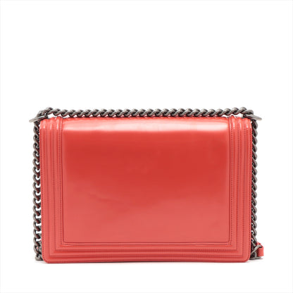 Chanel Boy Chanel Leather Chain Shoulder Bag Red Silver Gold