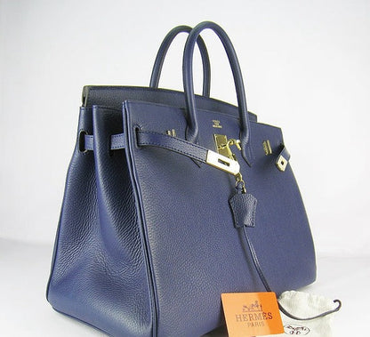 Hermes Birkin 35cm Togo Leather Handbags 6099 Dark Blue Golden