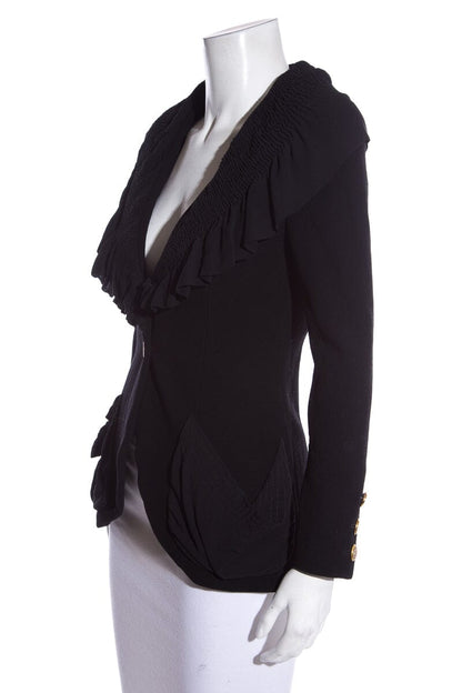Chanel Vintage Black Ruffled Blazer SZ 34