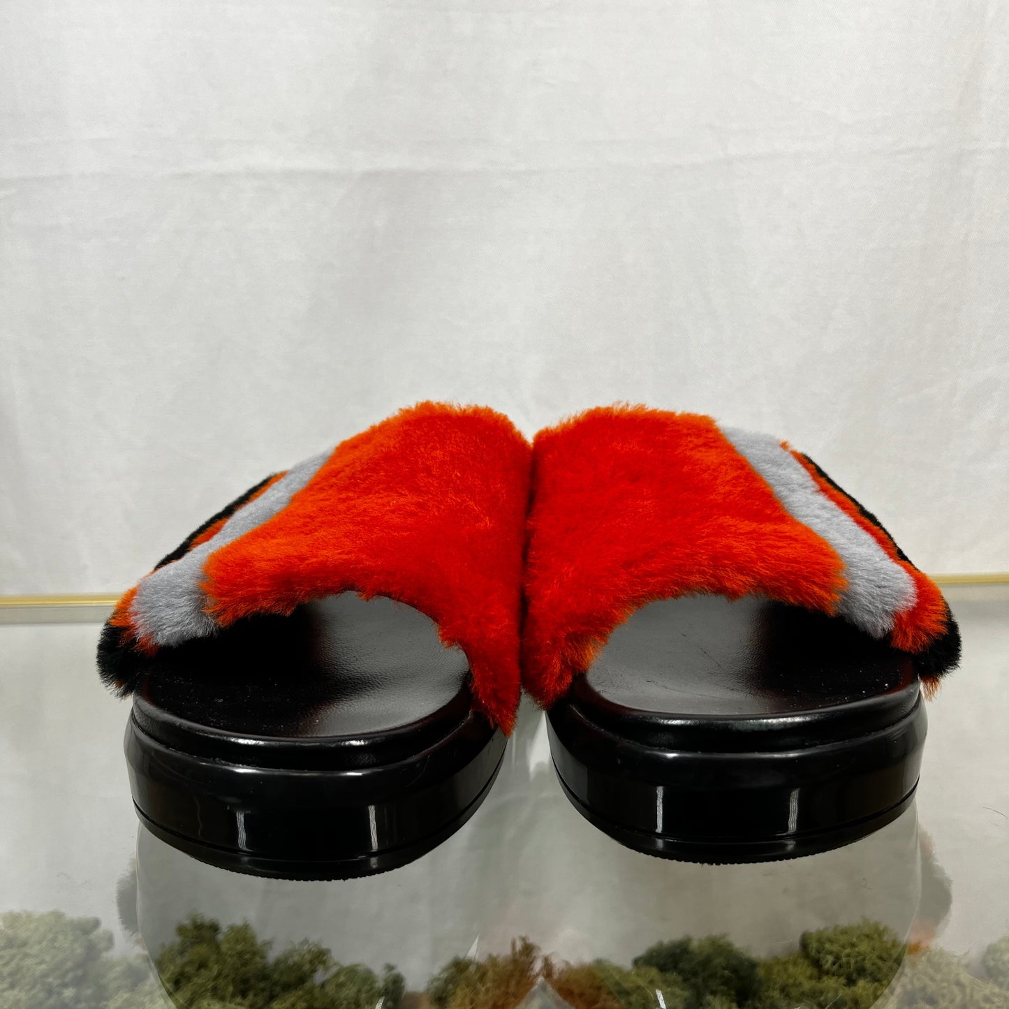 Prada Orange Multicolor Shearling Slide Sandals SZ37.5(7.5US)