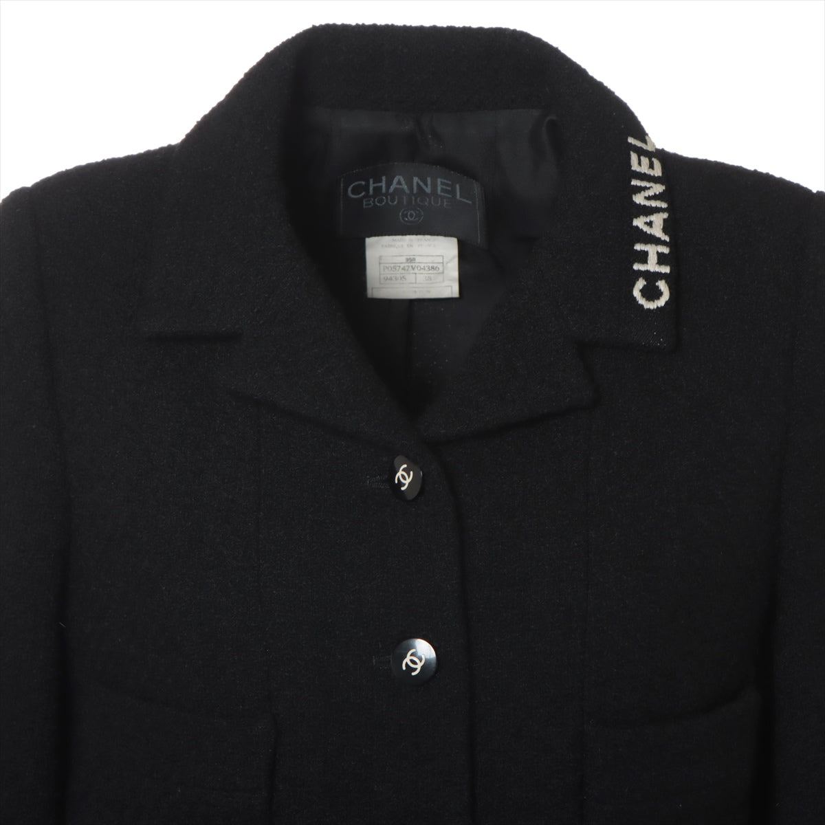 Chanel Coconut Button 95A Wool  Nylon Jacket 38  Black P05747V04386 Twid Logo Stitching