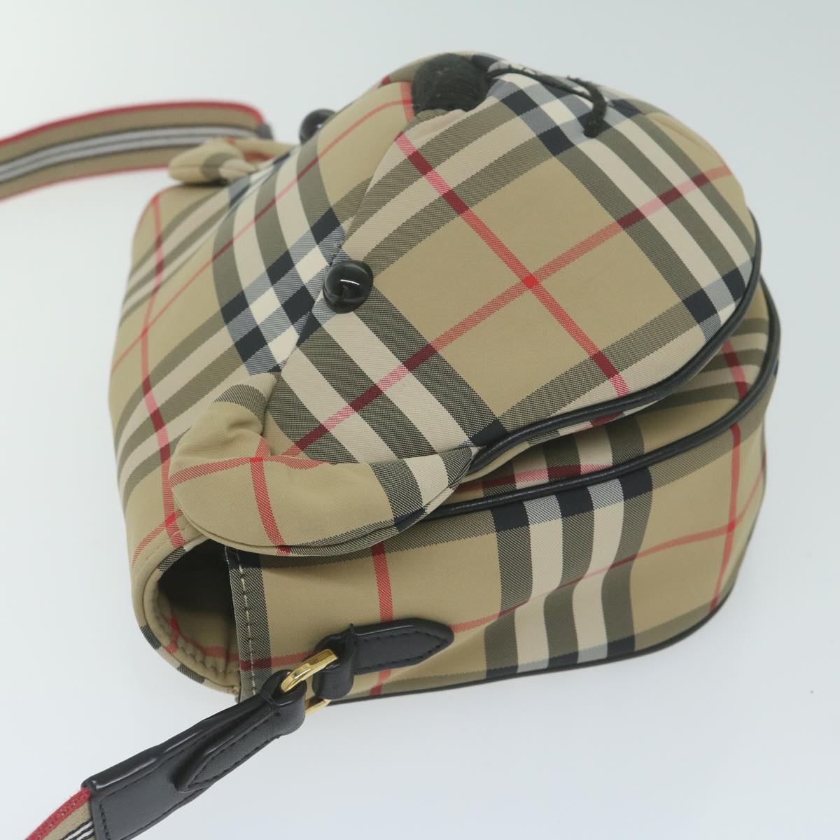 Burberry Nova Check Shoulder Bag Nylon Beige Auth 63139A