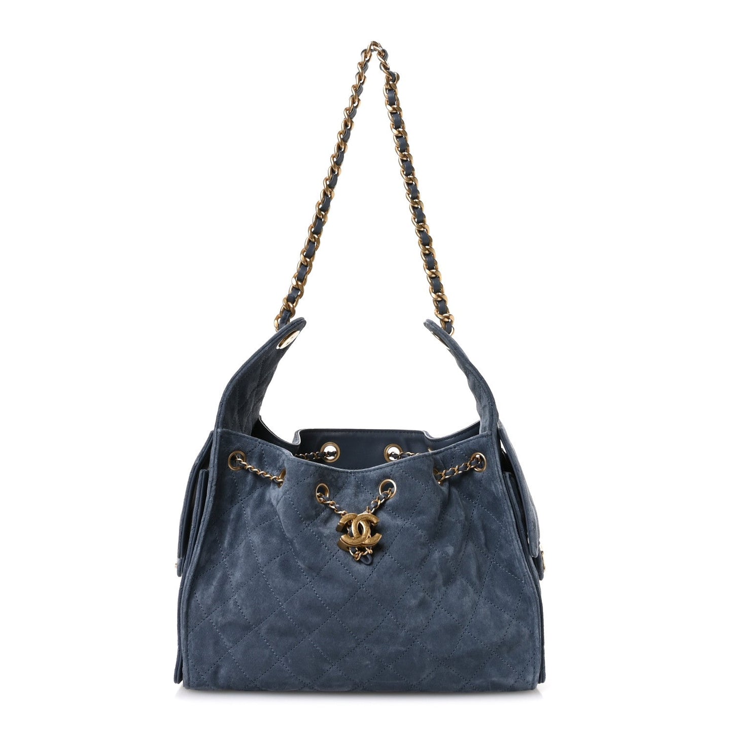 Suede Quilted Small Chanel 25 Handbag Blue