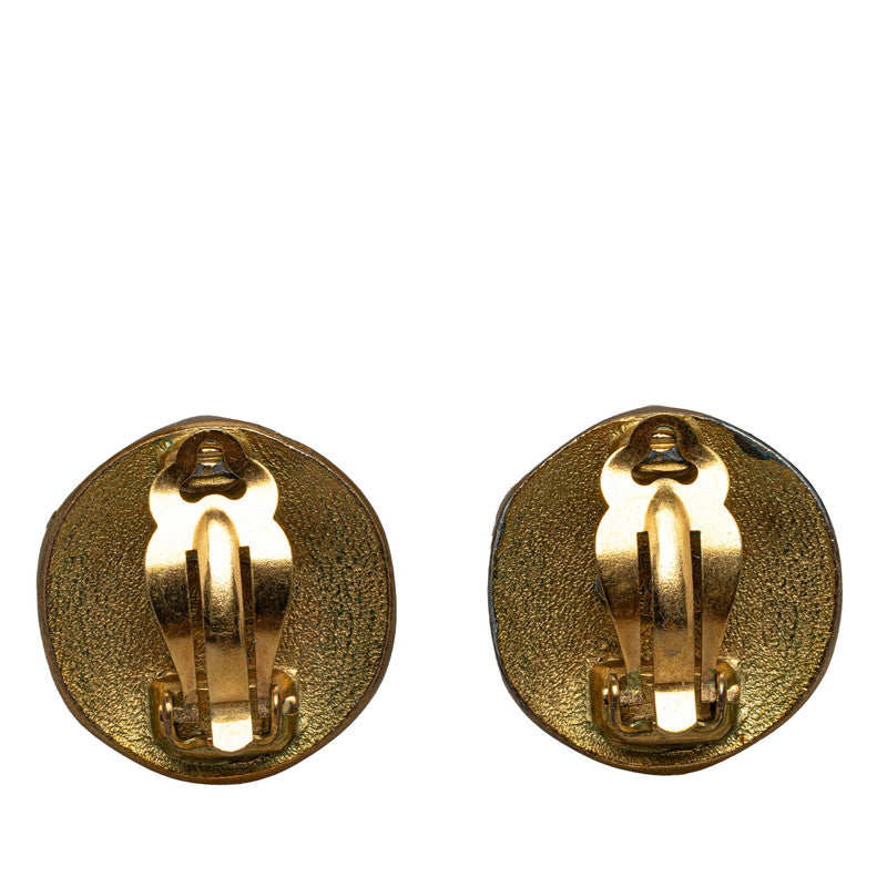 Chanel Vintage Coco Round Earrings Gold Black   Chanel