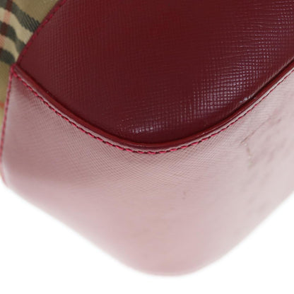 Burberry Nova Check Hand Bag Nylon Leather Beige Red Auth 63499