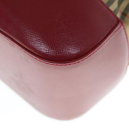 Burberry Nova Check Hand Bag Nylon Leather Beige Red Auth 63499