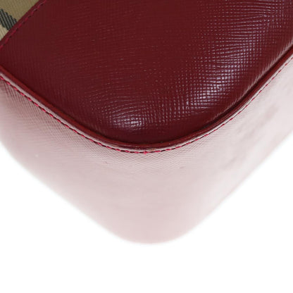 Burberry Nova Check Hand Bag Nylon Leather Beige Red Auth 63499