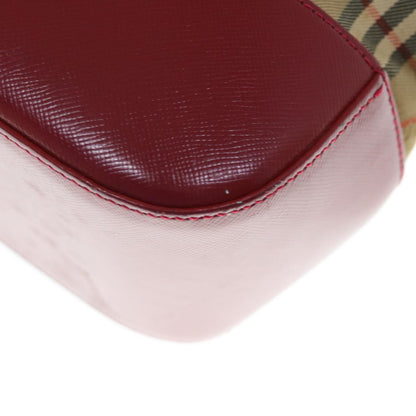 Burberry Nova Check Hand Bag Nylon Leather Beige Red Auth 63499