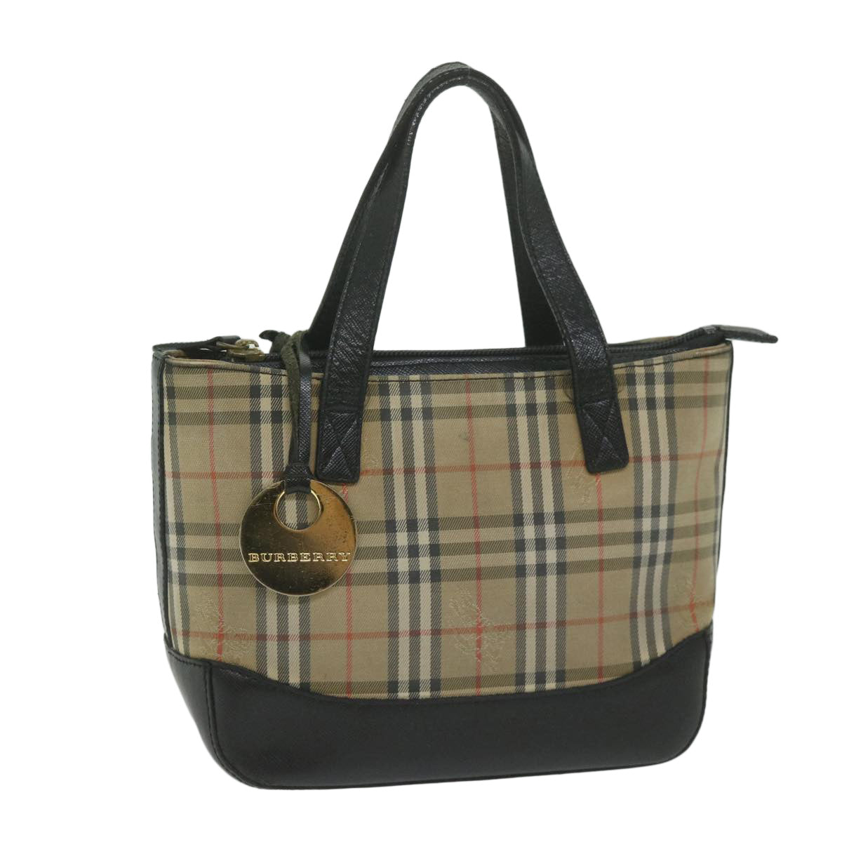 Burberry Nova Check Hand Bag Nylon Leather Beige Auth 63558